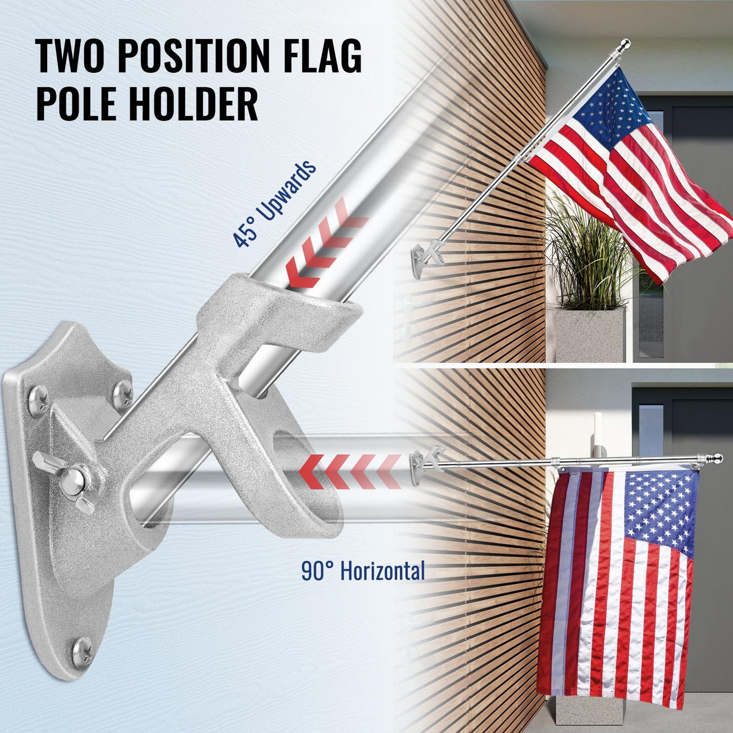 Jetlifee American Flag Pole Kit, Including 100% Polyester 3x5 ft US Flag, 5 Ft Aluminum White No Tangle Spinning Pole and Multi-Position Flag Pole Bracket