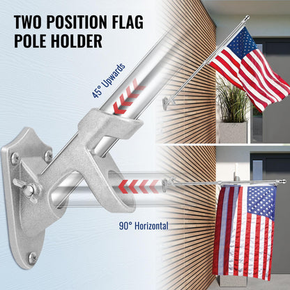 Jetlifee American Flag Pole Kit, Including 100% Polyester 3x5 ft US Flag, 5 Ft Aluminum White No Tangle Spinning Pole and Multi-Position Flag Pole Bracket