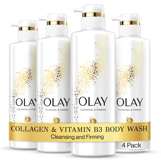 Olay Cleansing & Firming Body Wash for Women with Collagen and Vitamin B3, 20 fl oz (Pack of 4)