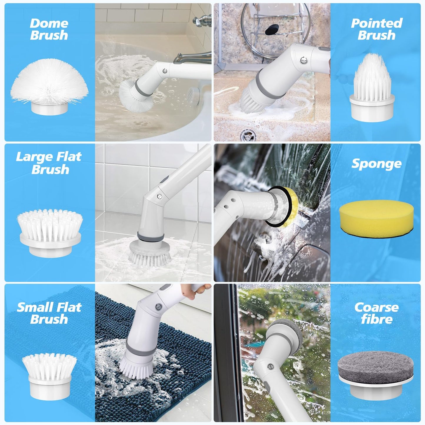 Qimedo Upgrade Rechargeable Electric Scrubber for Cleaning, 45-inch Handheld Spin Scrubber with Extended Long Handle, Cordless Power Dish Scrubber with 6 Brushes for Bathtub Grout Tile Floor