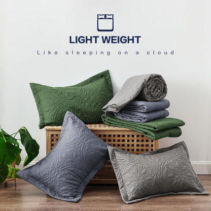 EXQ Home Quilt Set Full Queen Size Bluish Grey 3 Piece,Lightweight Soft Coverlet Mandala Flower Pattern Bedspread Set for All Season(1 Quilt,2 Pillow Shams)