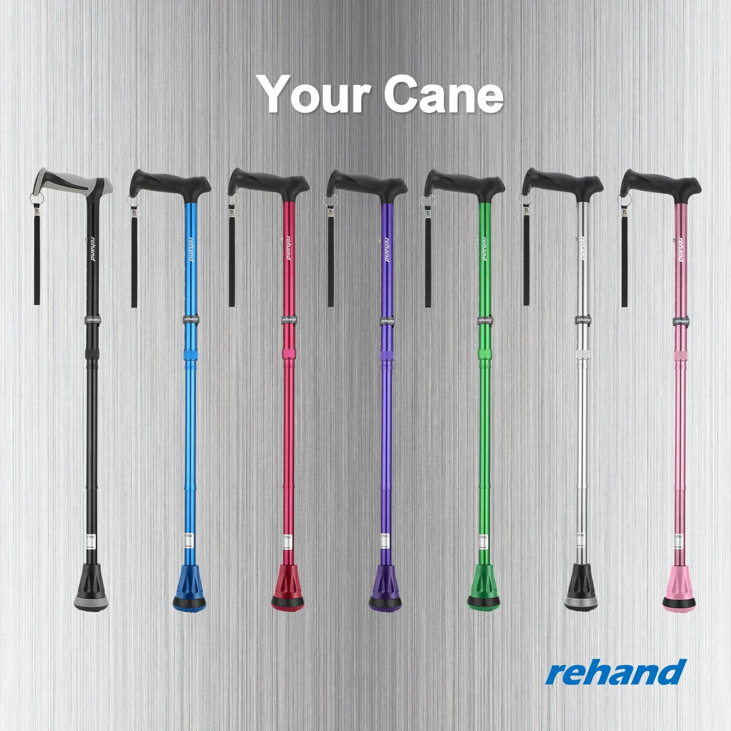 REHAND Walking Cane - Foldable, Adjustable, Collapsible Walking Canes for Men & Women, Heavy Duty All Terrain Tip, with Travel Bag | Walking Sticks for Seniors & Adults (Natural Black)