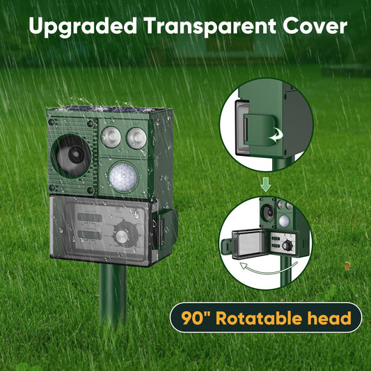 Solar Ultrasound Animal Repellent Outdoor, Deer Repellent Devices Skunk Repellent with Motion Detector & Flashing Light, Waterproof Raccoon Repeller, Cat Squirrel Rabbit Rat Repeller for Yard (Green)