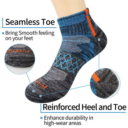 BIOAUM Men's Athletic Socks Size 10-13 - 6 Pairs Cotton Quarter Socks for Running, Workout, Work