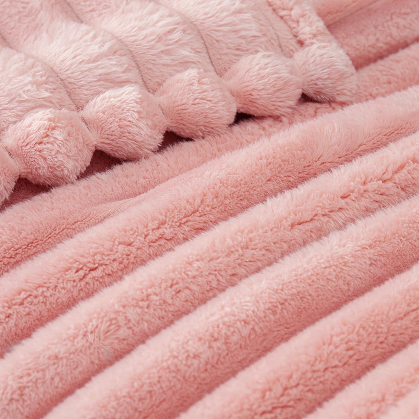 Exclusivo Mezcla Fleece Throw Blanket for Couch, Super Soft Striped Jacquard Bed Blanket, Lightweight Fuzzy Cozy for All Seasons, 50x60 Inches, Pink