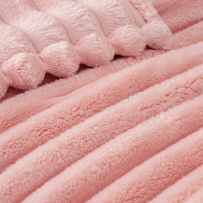 Exclusivo Mezcla Fleece Throw Blanket for Couch, Super Soft Striped Jacquard Bed Blanket, Lightweight Fuzzy Cozy for All Seasons, 50x60 Inches, Pink