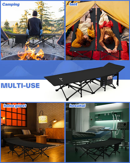 Sportneer Camping Cot: 1200D Double Layer Oxford Foldable Camping Cots for Adults - Heavy Duty Cots for Camping Travel Tent Day Outdoor & Home Guest, Camping Cots with Carry Bag & 2 Side Pockets