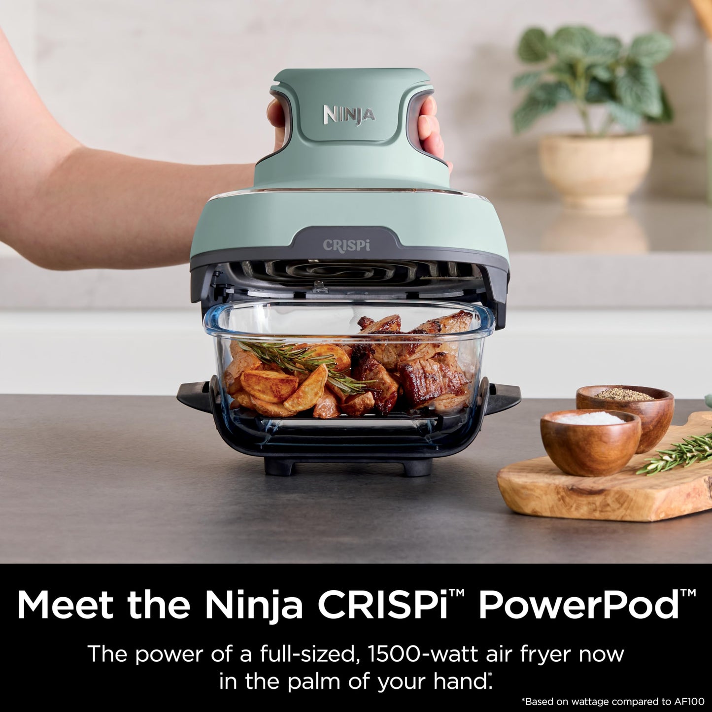 Ninja Crispi Air Fryer, Microwave, Freezer & Dishwasher Safe, Non Toxic Glass Portable Cooking System, 4 QT & 6 Cup Glass Containers with Storage Lids, Easy Meals, Air Fry, Bake, Green, FN101SG