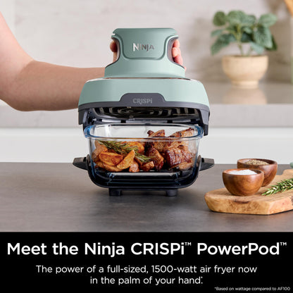 Ninja Crispi Air Fryer, Microwave, Freezer & Dishwasher Safe, Non Toxic Glass Portable Cooking System, 4 QT & 6 Cup Glass Containers with Storage Lids, Easy Meals, Air Fry, Bake, Green, FN101SG