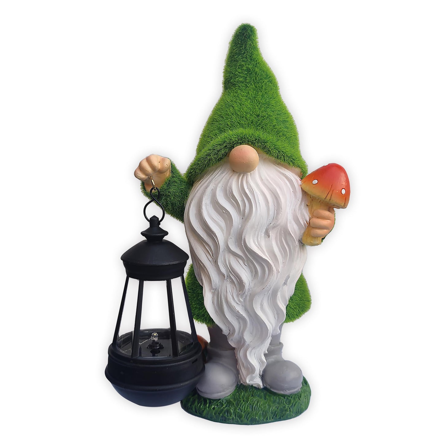 Qobumy Gnomes Solar Garden Statues,Resin Gnome Figurine Decorations Holding Mushroom and Solar Lights Lantern, Outdoor Figurines Lawn Garden Statue Decor Art for Lawn,Yard, Balcony Ornament.