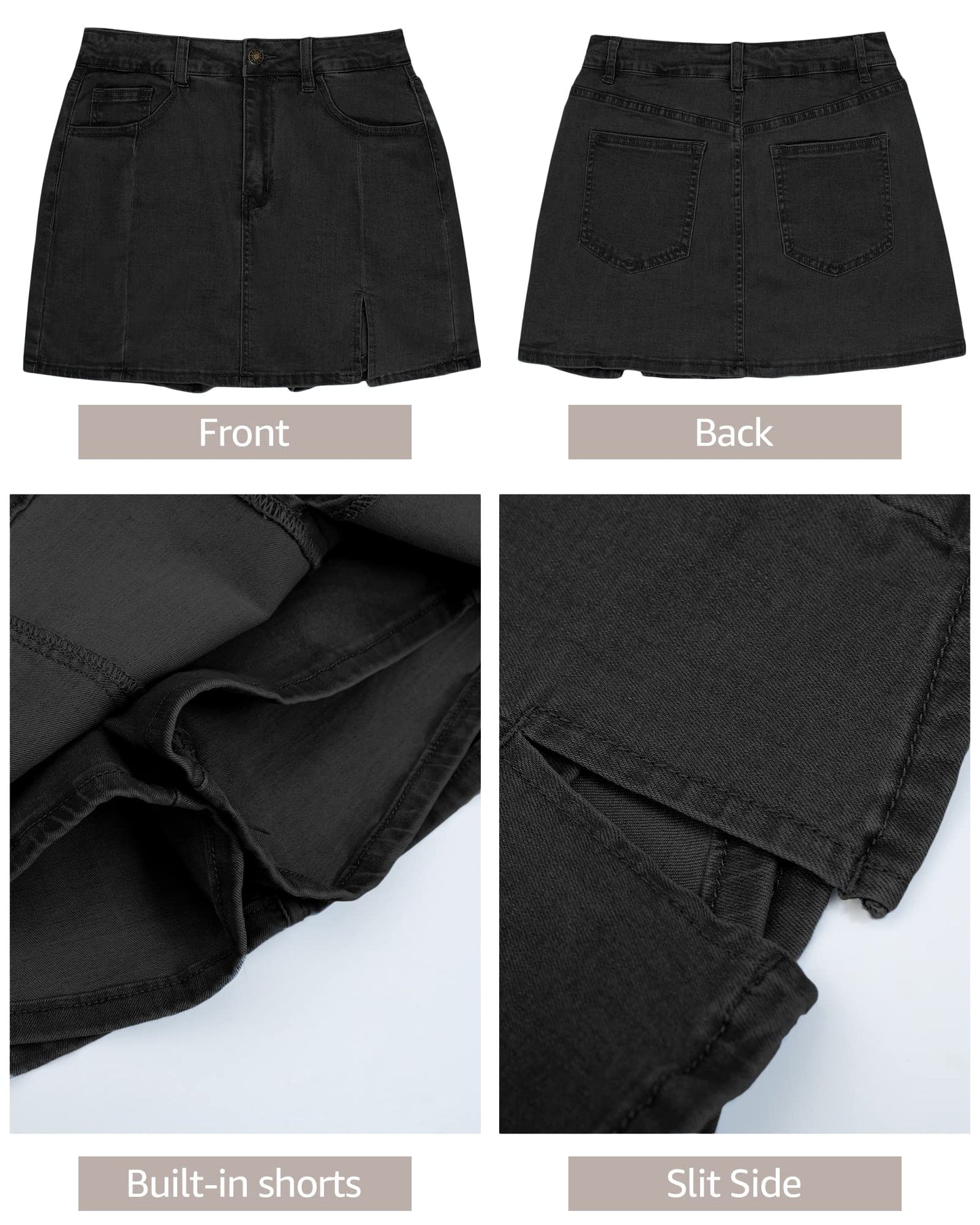 luvamia Skorts Skirts for Women Denim Mini Skirt Side Slit with High Waisted Jean Shorts Stretchy Black Skirt High Waisted Jean Shorts Denim Skorts Skirts for Women Casual Soft Black Size X-Small