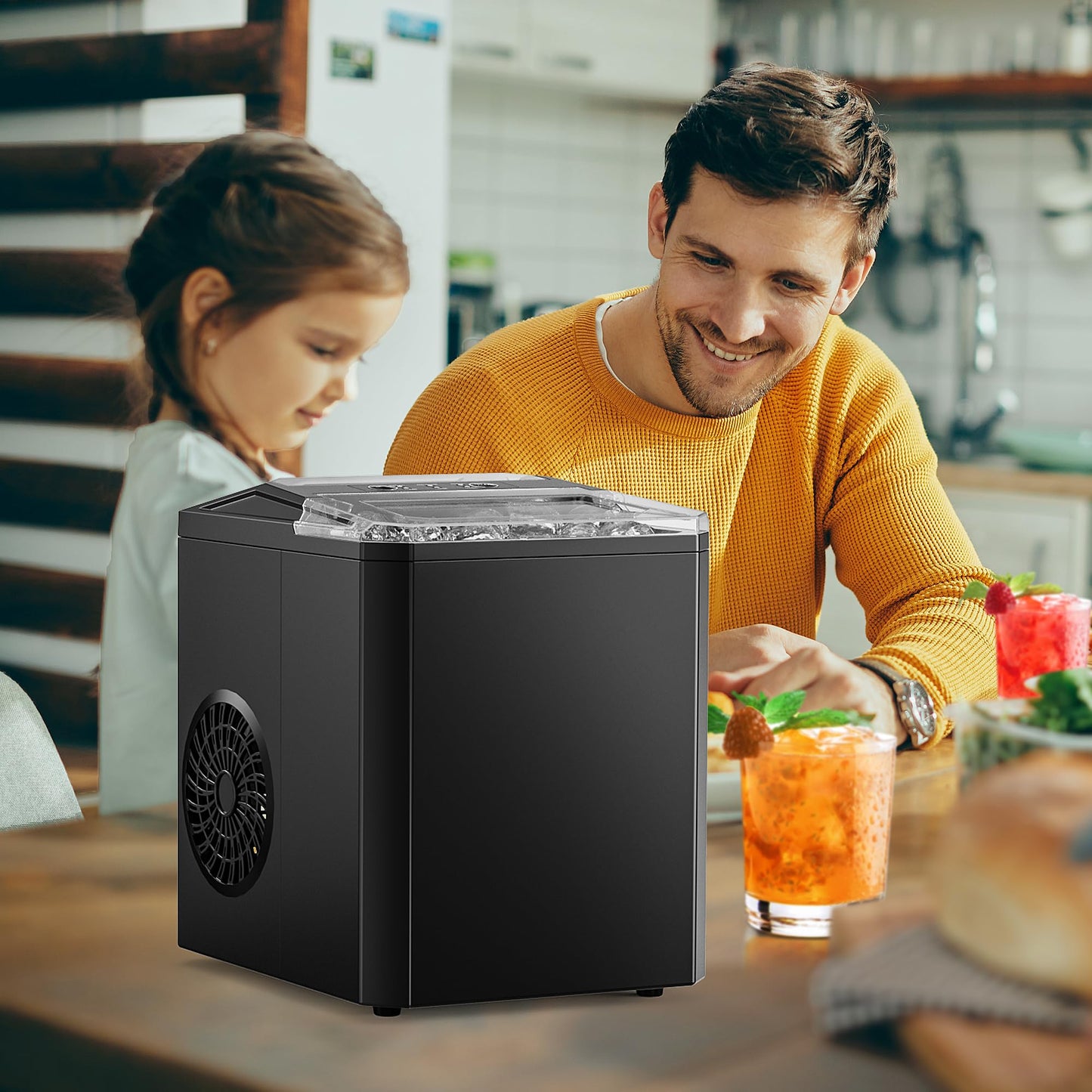 SMUG Countertop Ice Maker,9 Cubes in 6 Mins,26lbs in 24Hrs,2 Sizes of Bullet Ice,Auto-Cleaning,Portable Ice Machine with Handle,Basket and Scoop for Home Kitchen,Party and Camping(Elegant Black)