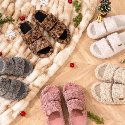 EverFoams Womens Fuzzy Open-toe Slippers Soft Comfy Memory Foam Indoor House Shoes Elegant Mocha, 7-8 US