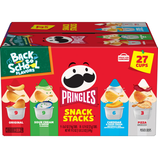 Pringles Potato Crisps Chips, Lunch Snacks, Back to School Snacks, Snack Stacks, Variety Pack (27 Cups)