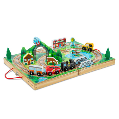 Melissa & Doug Take-Along Railroad Tabletop Playset with Wooden Train Toys, Animals & Scenery Play Pieces, Preschool Learning Toys for Girls & Boys 3+ - FSC Certified