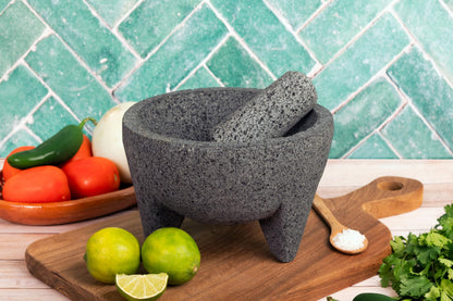 Molcajete 6 in Mexican, Handmade with Natural Volcanic Stone, Artisanal Kitchen Utensil for Grinding with Pores for Crushing, Specially Designed for Grinding Spices, Sauces, and Guacamole