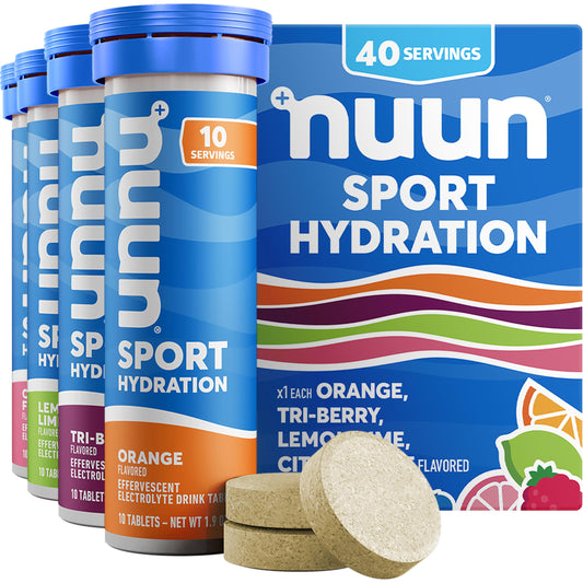 Nuun Sport: Electrolyte-Rich Sports Drink Tablets, Citrus Berry Mixed Flavor Pack, Box of 4 Count (40 servings), Sports Drink for Replenishment of Essential Electrolytes Lost Through Sweat