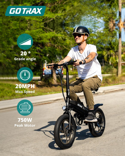 Gotrax S3 Electric Bike, 16x3.0 Fat Tire Electric Bicycle Adults, 750W Peak Motor, Max Range 25 Miles, Up to 20 Mph, Removable Battery, Adjustable Seat, Folding Electric Bike for Adults/Teens 13+