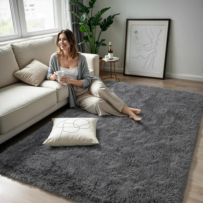 Zentavio Area Rugs for Living Room Grey Rugs for Bedroom Large 5x8 Carpet Fluffy Furry Soft Shag Aesthetic Plush High Pile Gray Throw Rug for Nursery Kids Room Dorm