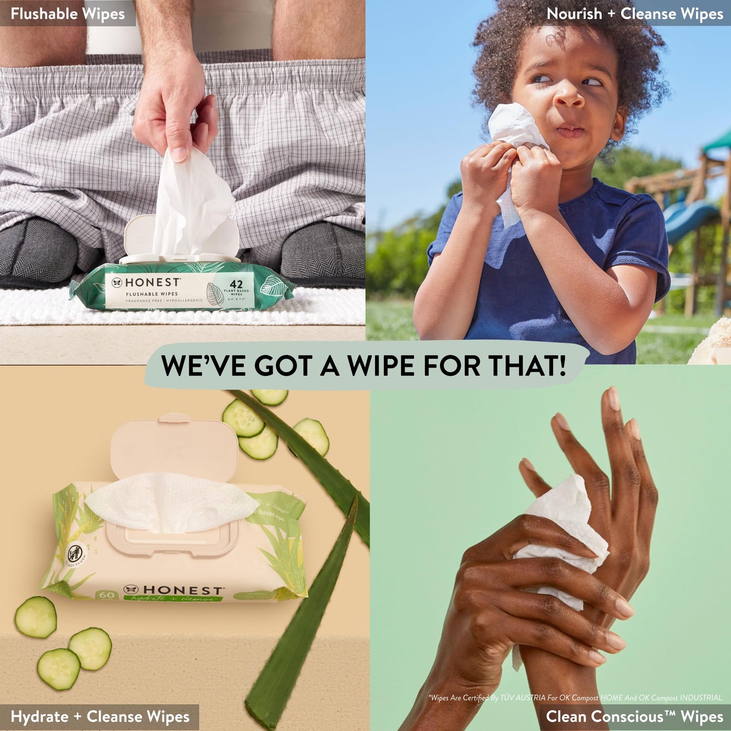 The Honest Company Clean Conscious Multi-Use Wipes | Hypoallergenic + Unscented for Sensitive Skin | Over 99% Water, Compostable, Plant Based, Baby Wipes | Geo Mood, 576 Count