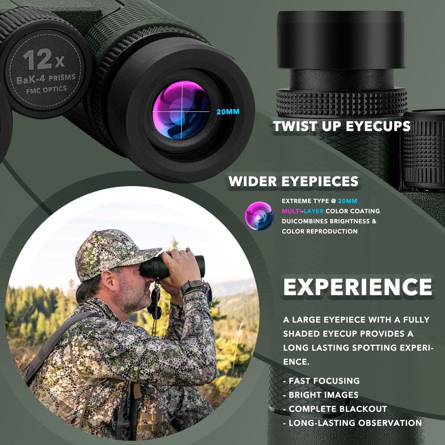 Alatino 12x42 High Powered Binoculars with Harness, Optical Solution Features Bak-4 Prisms & FMC Lens for Bird Watching, Hunting, Extended Travel and Cruise (Green)