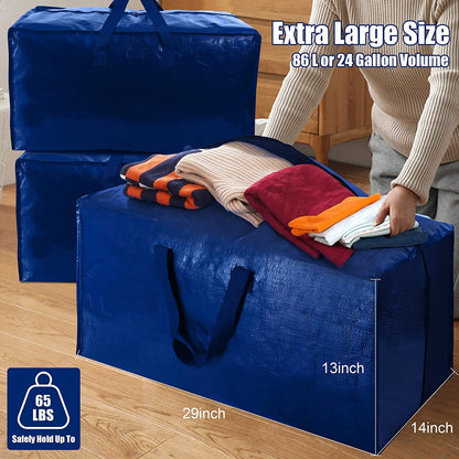 Cosy Family 8 Pack Heavy Duty Extra Large Moving Bags with Backpack Straps - Strong Handles & Zippers, Storage Totes For Space Saving, Fold Flat, Alternative to Moving Box (Set of 8, Blue)