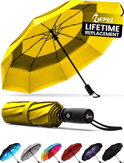 Repel Umbrella Windproof Travel Umbrellas for Rain - Easy Auto Open Close, Durable & Compact Umbrella, Strong Fiberglass Frame, Waterproof Canopy - Backpack, Purse, Portable Umbrella for Travel