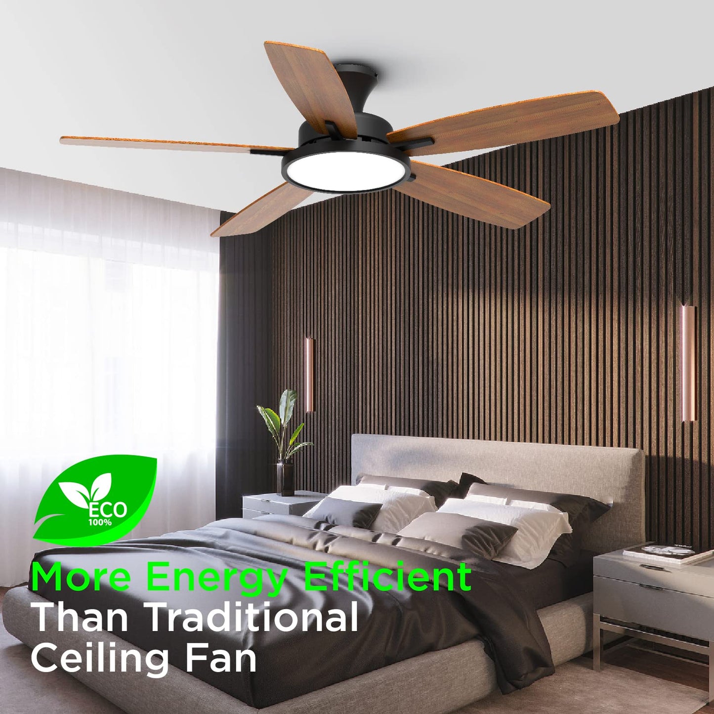 TALOYA 52 inch Ceiling Fans with Lights,Remote Control Multifunctional Quiet Fan with Three Color Temperature and Dimmable Light with Reversible Blades Black