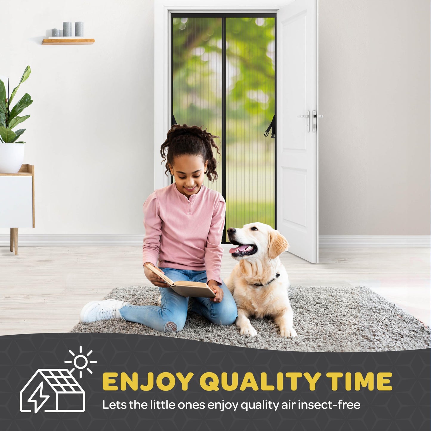 Magnetic Screen Door, Hands-Free Kid/Pet-Friendly Walk Through - Self Magnetic Closure Screen Door Mesh, Stay-Open Option with Buckles - Keeps Bugs Out Lets Breeze in, Fits Door Size (38" x 83")