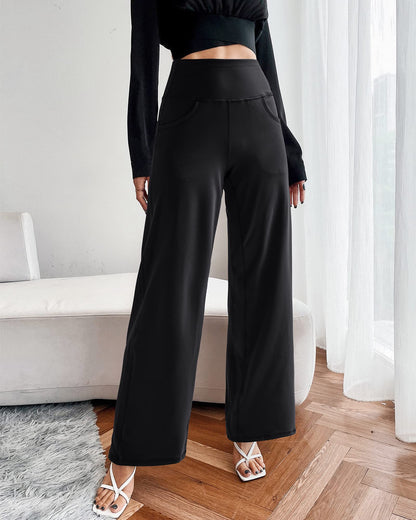 Promover Wide Leg Pants Woman Yoga Pants with Pockets Loose Stretch Casual Lounge Sweatpants Women Fashion Clothing(Black,M,30")