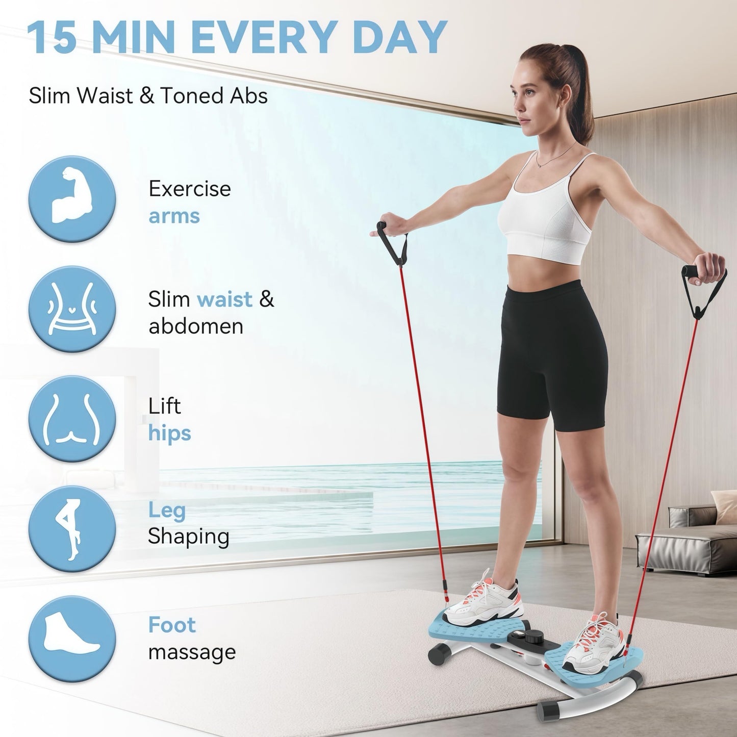 Waist Twister Machine, Adjustable Exercise Twist Board for Women Men, Noiseless Ab Twister for Home Gym Equipment, 330 lbs Capacity | Track Time, Reps, Calories with Digital Display (Blue)
