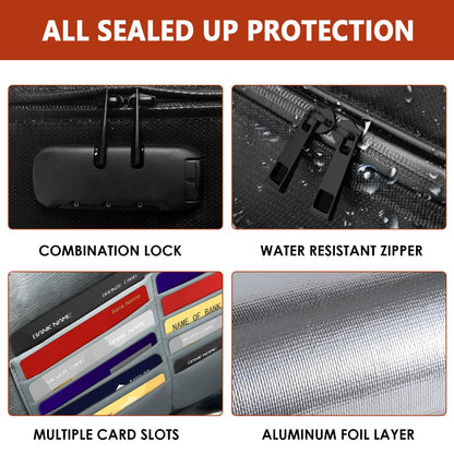 ROLOWAY Fireproof Document Bag (14.5 x 11.5 inch), 6400℉ Fireproof Money Bag with Zipper for Cash, Fireproof Bag Money Pouch, Fire Safe Cash Bag Banker Bag, Smell Proof Bag Money Bag with Lock (Black)