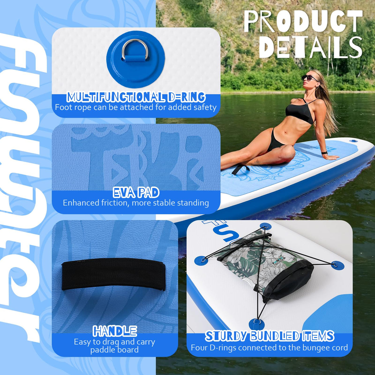FunWater 10'6×33"×6" Inflatable Stand Up Paddle Board with Premium SUP Paddleboard Accessories,Adults & Youth for All Skill Levels, Included with Board, Paddle, Pump, Three Fins, Backpack