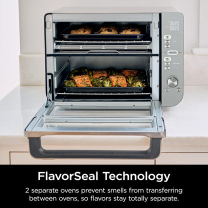 Ninja Air Fryer & Toaster Oven | Double Stack XL | Countertop Oven | 12-in-1 Fits 4.5lb Chicken & 6lbs of Wings | SmartFinish Cook 2 Different Meals at the Same Time | Stainless Steel | DCT601