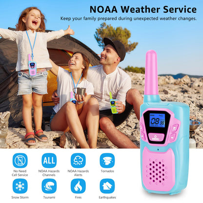 Topsung Walkie Talkies for Kids Long Range Walkie-Talkie for Adults Rechargeable 4 Pack with Lanyard NOAA USB, Family Pink 2 Way Radio Toys for 3-12 Year Old Boys Girls Toddlers Camping Skiing