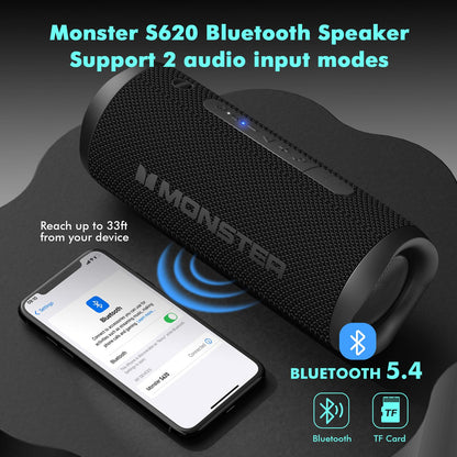Monster Bluetooth Speaker, Wireless Portable Outdoor Bluetooth Speakers, 60W True Wireless Stereo IPX8 Waterproof, Dual PairingBluetooth 5.4 Built-in Mic, Black