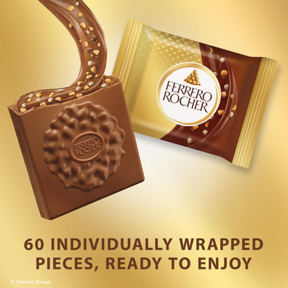 Ferrero Rocher Premium Hazelnut Milk chocolate squares, Valentine's Day Chocolate Gifts, 60 Pieces, 22.2 oz