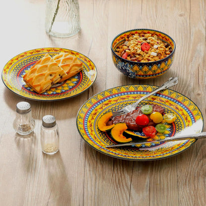 glowworm Dinner Plates, 10.5 Inch Ceramic Plates Set of 6 for Steak, Snacks, Pizza, Cake, Colorful Serving Dishes for Kitchen, Microwave, Oven & Dishwasher Safe, Bohemian