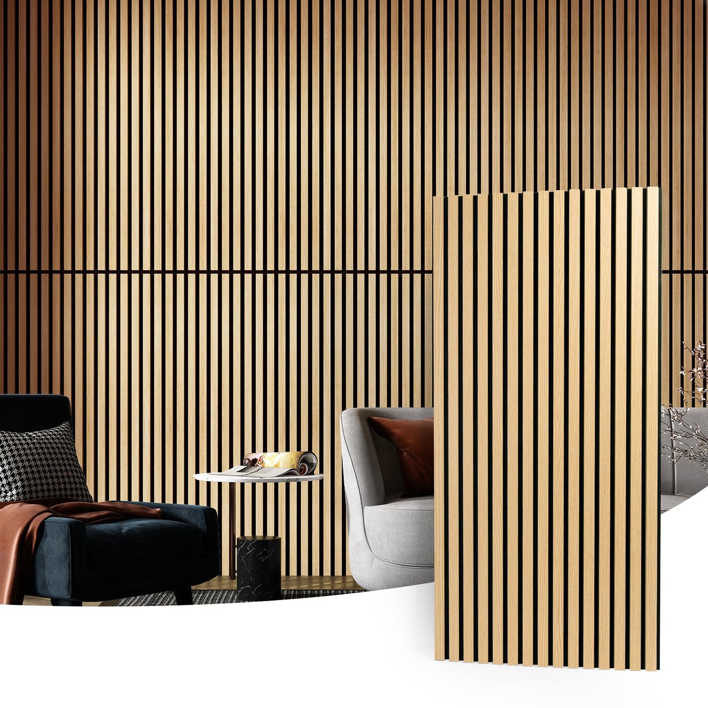 Art3d 2 Wood Slat Acoustic Panels for Wall and Ceiling - 3D Fluted Sound Absorbing Panel with Wood Finish - Oak