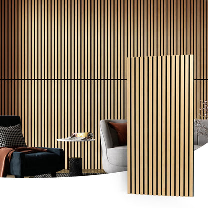 Art3d 2 Wood Slat Acoustic Panels for Wall and Ceiling - 3D Fluted Sound Absorbing Panel with Wood Finish - Oak