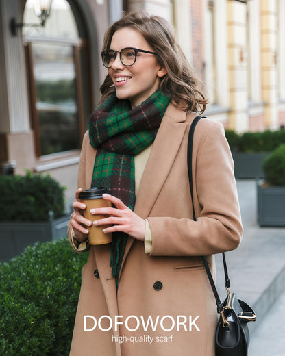 DOFOWORK Scarf for Women - Scarves for Women Winter Warm, Plaid Long Shawl Winter Scarf for Cold Weather, Soft Tassel Wrap Blanket, Green, 78.7"x24.8"