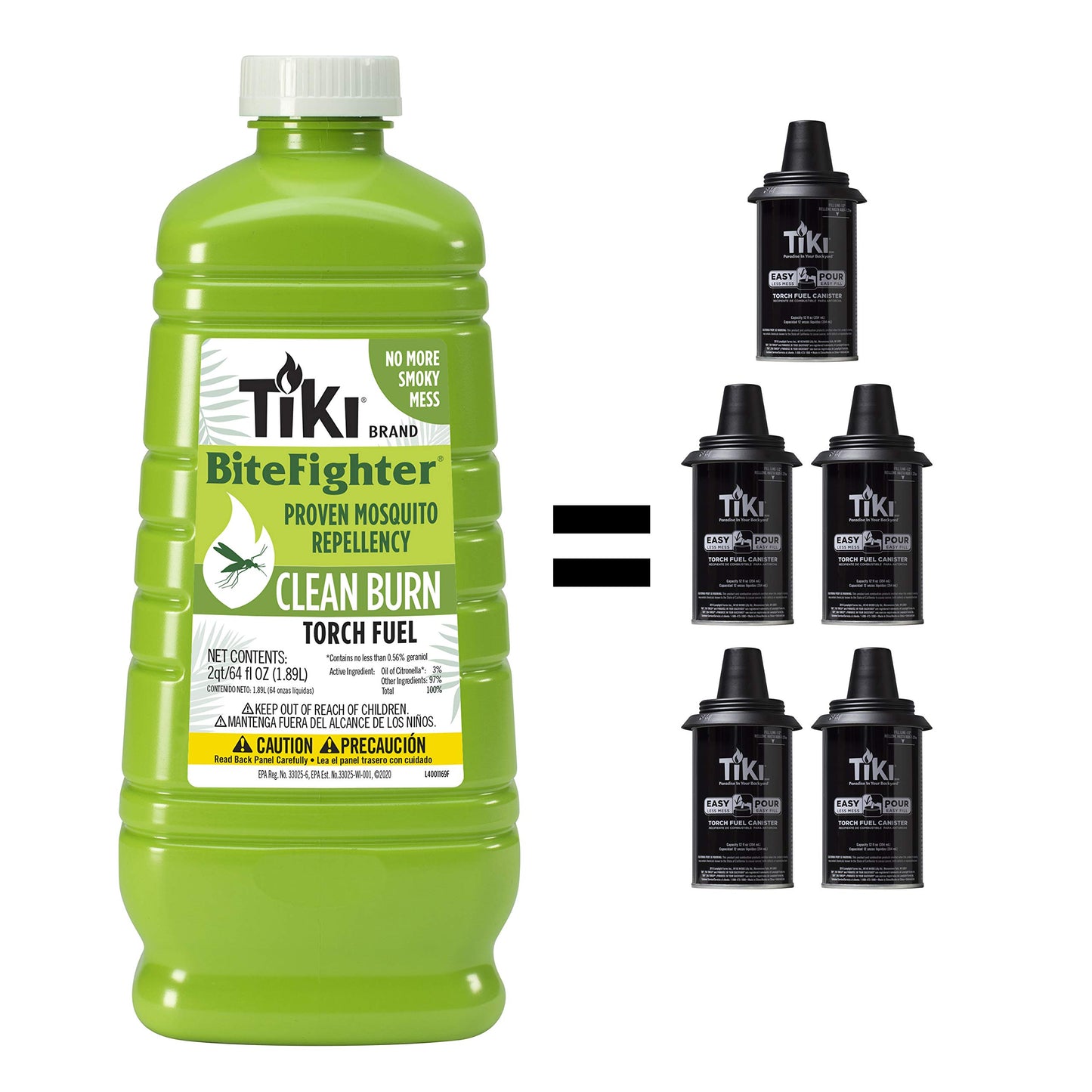TIKI Clean Burn Mosquito Repellent Torch Fuel – 1/2 Gallon (64 oz.), Smokeless & Low-Soot Citronella, Mosquito Repellent, Plant-Based Formula for Outdoor, Patio, Garden & Backyard Torches