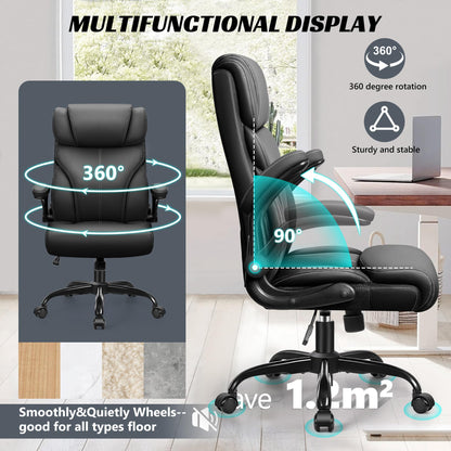 HeroSet Office Chair, Ergonomic Big and Tall Computer Desk Chairs, Executive Breathable Leather Chair with Adjustable High Back Flip-up Armrests, Lumbar Support Swivel PC Chair with Rocking Function