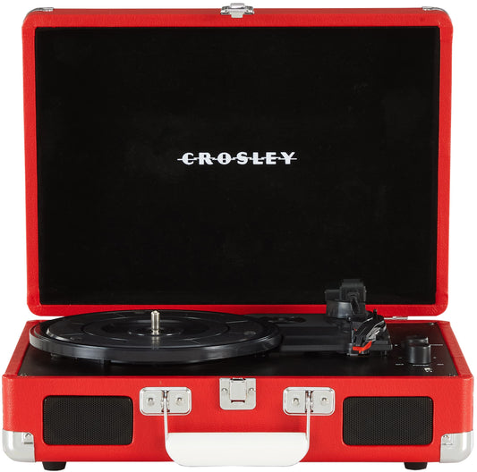 Crosley CR8005DP-RE1 Cruiser Plus Vintage 3-Speed Bluetooth in/Out Suitcase Vinyl Record Player Turntable, Red