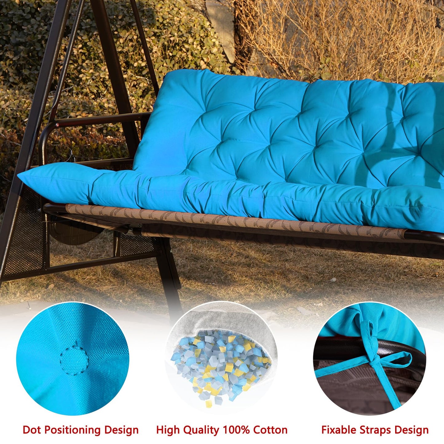LCYY.TG Outdoor Swing Cushions, 3 Seat Porch Swing Cushion Replacement with Backrest, Swing Cushions for Outdoor Furniture, for Patio,Backyard,Porch Garden Bench Cushion (Sky Blue 60 * 40 in)