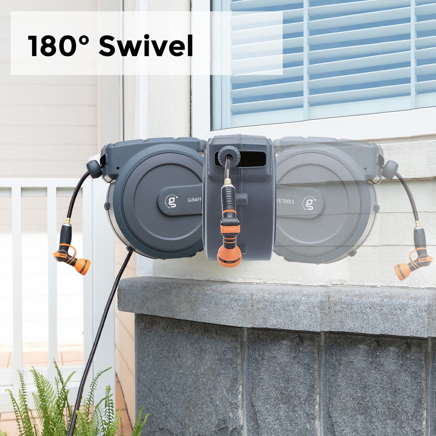 Giraffe Tools AW30 1/2MB Retractable Garden Hose Reel 1/2" x 100 ft PRO Metal Bracket, Heavy Duty, Any Length Lock Hose Reel, 100 ft, Dark Grey