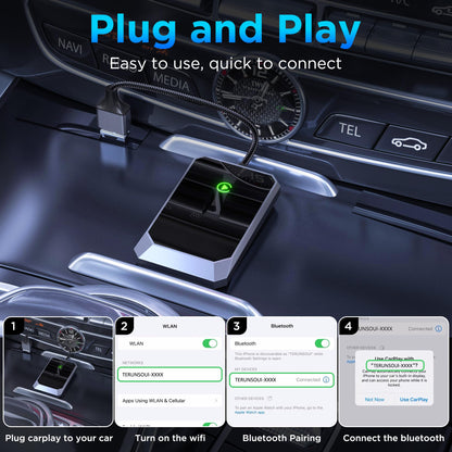 Wireless Carplay Adapter, Converts Wired to Wireless carplay Adapter for iPhone, Wireless Control Plug & Play Carplay for Cars from 2017 & for Apple iPhone iOS 10+