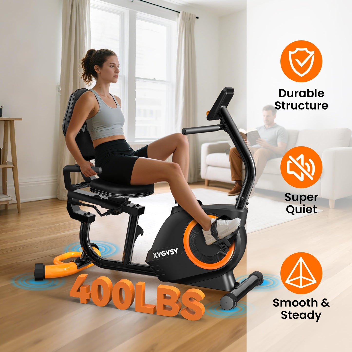 Recumbent Exercise Bike for Home Use, Quiet Recumbent Stationary Bikes for Adults & Seniors, 16-Level Resistance, Adjustable Seat, Supports 400LB, Pulse Sensors & LCD Display