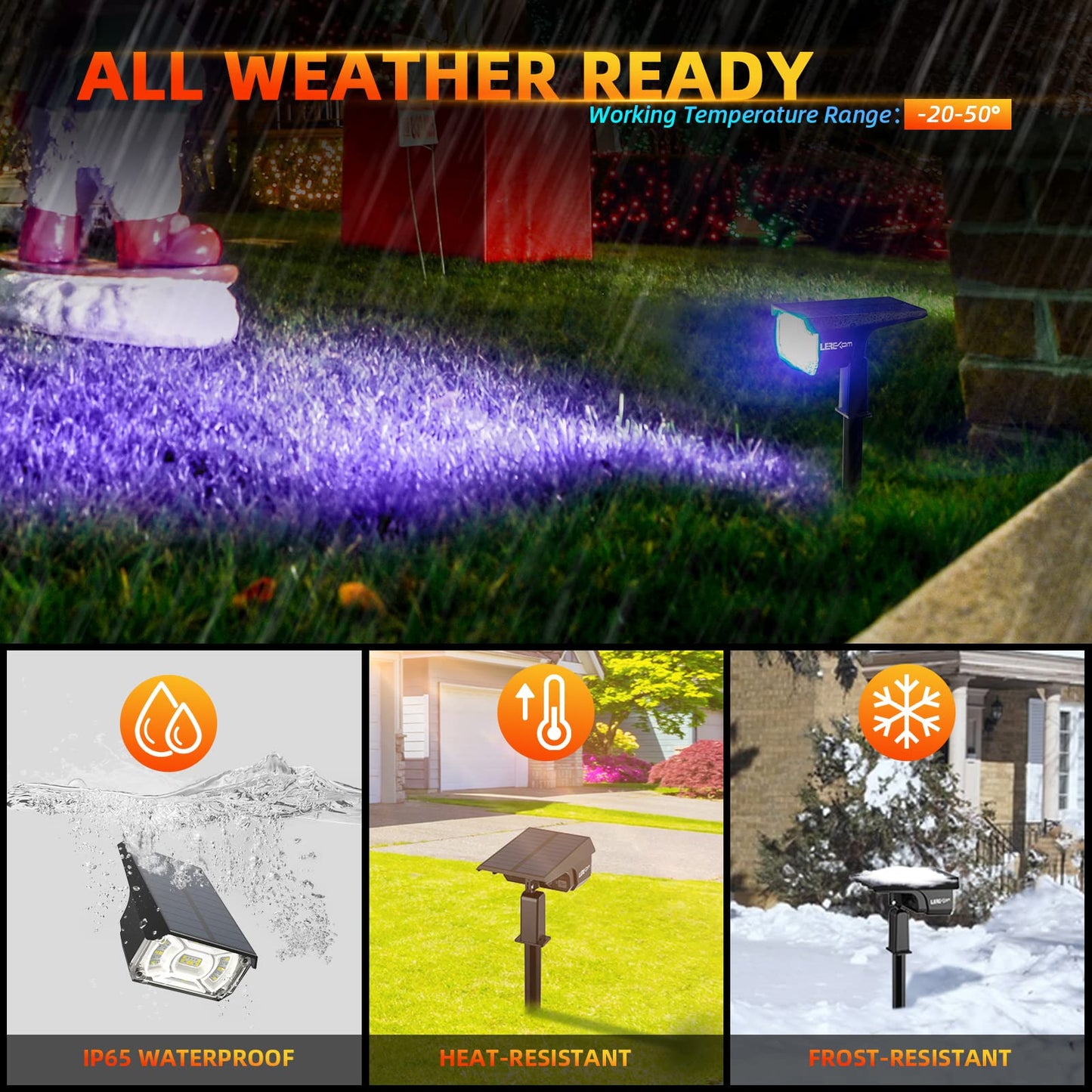 LEREKAM Solar Spotlights Outdoor,40 LEDs Color Changing RGB Landscape Path Lights,USB & Powered Multicoloured Spotlights,14 Colors Auto Cycling for Yard,Garden,2 Pack