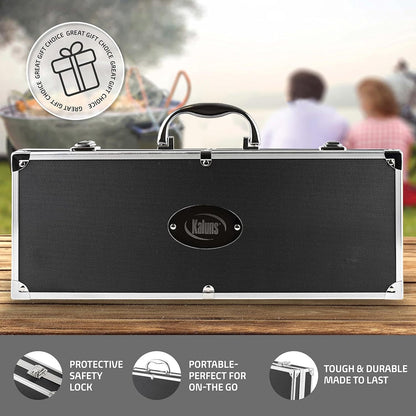 Kaluns Grilling Accessories, Gifts for Men Christmas Grilling Gifts for Dad, Heavy Duty Stainless Steel BBQ Grill Tools Set for Outdoor Grill with Aluminum Case and Apron, Birthday Gifts for Men Dad
